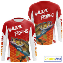 Load image into Gallery viewer, Walleye Fishing Shirts Long Sleeve Custom Fishing Tournament Jersey Red Camo For Men, Walleye Fishing Apparel NBT365