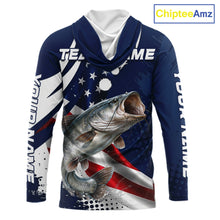 Load image into Gallery viewer, Catfish Fishing American Flag Custom Long Sleeve Hooded Tournament Fishing Shirts, Team Catfish Shirts NBT718