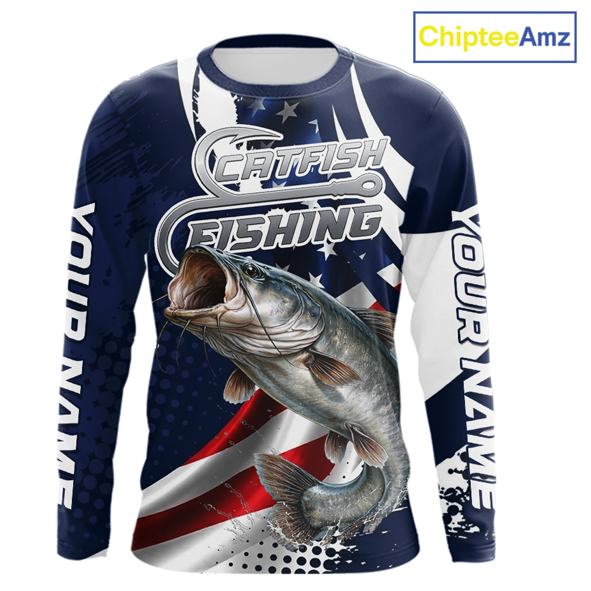 Catfish Fishing American Flag Custom Long Sleeve Tournament Fishing Shirts, Team Catfish Shirts NBT718