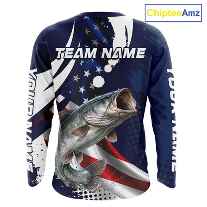 Catfish Fishing American Flag Custom Long Sleeve Tournament Fishing Shirts, Team Catfish Shirts NBT718