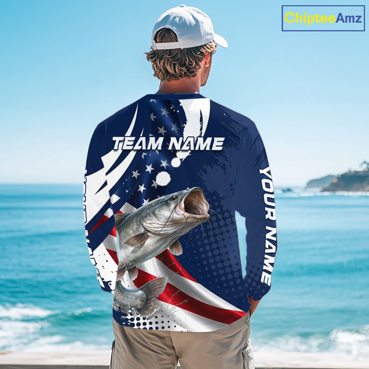 Catfish Fishing American Flag Custom Long Sleeve Tournament Fishing Shirts, Team Catfish Shirts NBT718