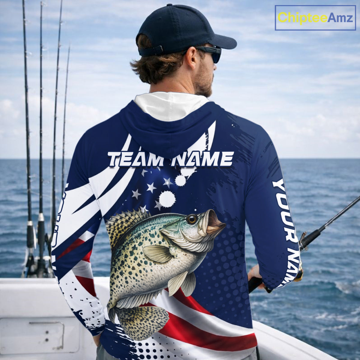 Crappie Fishing American Flag Custom Long Sleeve Hooded Tournament Fishing Shirts, Patriotic Crappie Fishing Jerseys NBT719