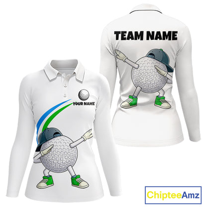 White Funny Golf Ball Custom Team Polo Shirt, Personalized Womens Golf Polo Shirt, Golf Lovers Gift NBT603