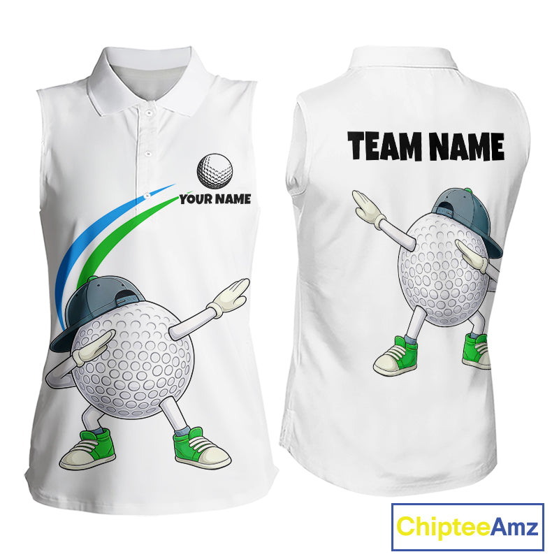 White Funny Golf Ball Custom Team Polo Shirt, Personalized Womens Sleeveless Golf Polo Shirt, Golf Lovers Gift NBT603