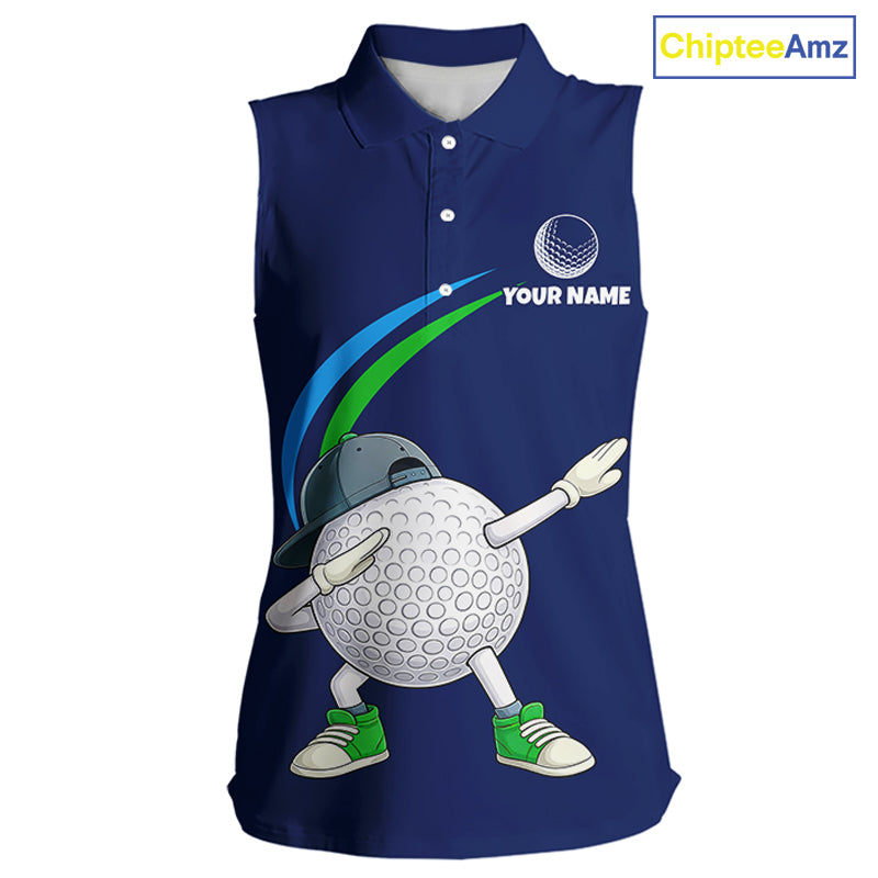 Blue Funny Golf Ball Custom Team Polo Shirt, Personalized Womens Sleeveless Golf Polo Shirt, Golf Lovers Gift NBT604