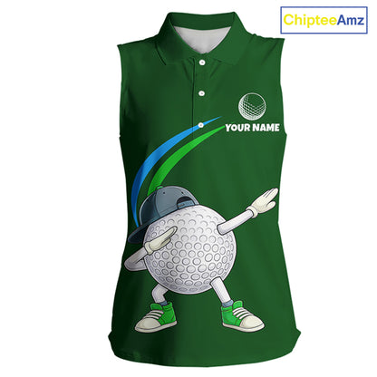 Green Funny Golf Ball Custom Team Polo Shirt, Personalized Womens Sleeveless Golf Polo Shirt, Golf Lovers Gift NBT605