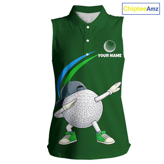 Green Funny Golf Ball Custom Team Polo Shirt, Personalized Womens Sleeveless Golf Polo Shirt, Golf Lovers Gift NBT605