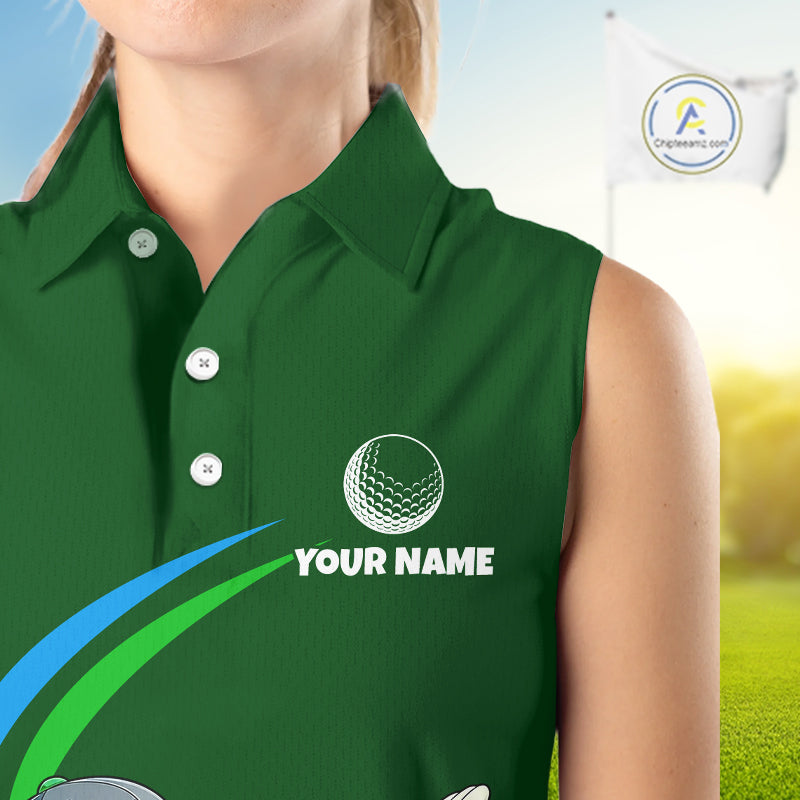 Green Funny Golf Ball Custom Team Polo Shirt, Personalized Womens Sleeveless Golf Polo Shirt, Golf Lovers Gift NBT605