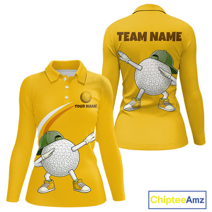 Yellow Funny Golf Ball Custom Team Polo Shirt, Personalized Womens Golf Polo Shirt, Golf Lovers Gift NBT606