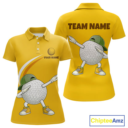 Yellow Funny Golf Ball Custom Team Polo Shirt, Personalized Womens Golf Polo Shirt, Golf Lovers Gift NBT606