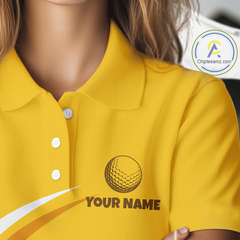 Yellow Funny Golf Ball Custom Team Polo Shirt, Personalized Womens Golf Polo Shirt, Golf Lovers Gift NBT606