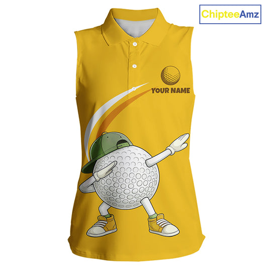 Yellow Funny Golf Ball Custom Team Polo Shirt, Personalized Womens Sleeveless Golf Polo Shirt, Golf Lovers Gift NBT606