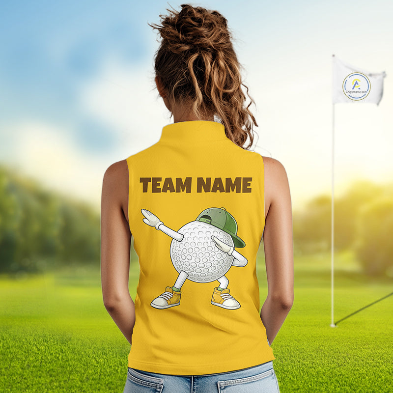 Yellow Funny Golf Ball Custom Team Polo Shirt, Personalized Womens Sleeveless Golf Polo Shirt, Golf Lovers Gift NBT606