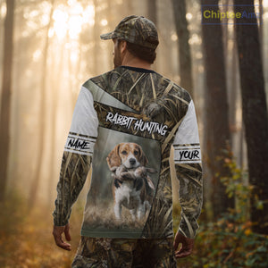 Rabbit Hunting Beagle Dog Camouflage Custom Name 3D Shirts, Rabbit Hunting Clothing for Men NBT215