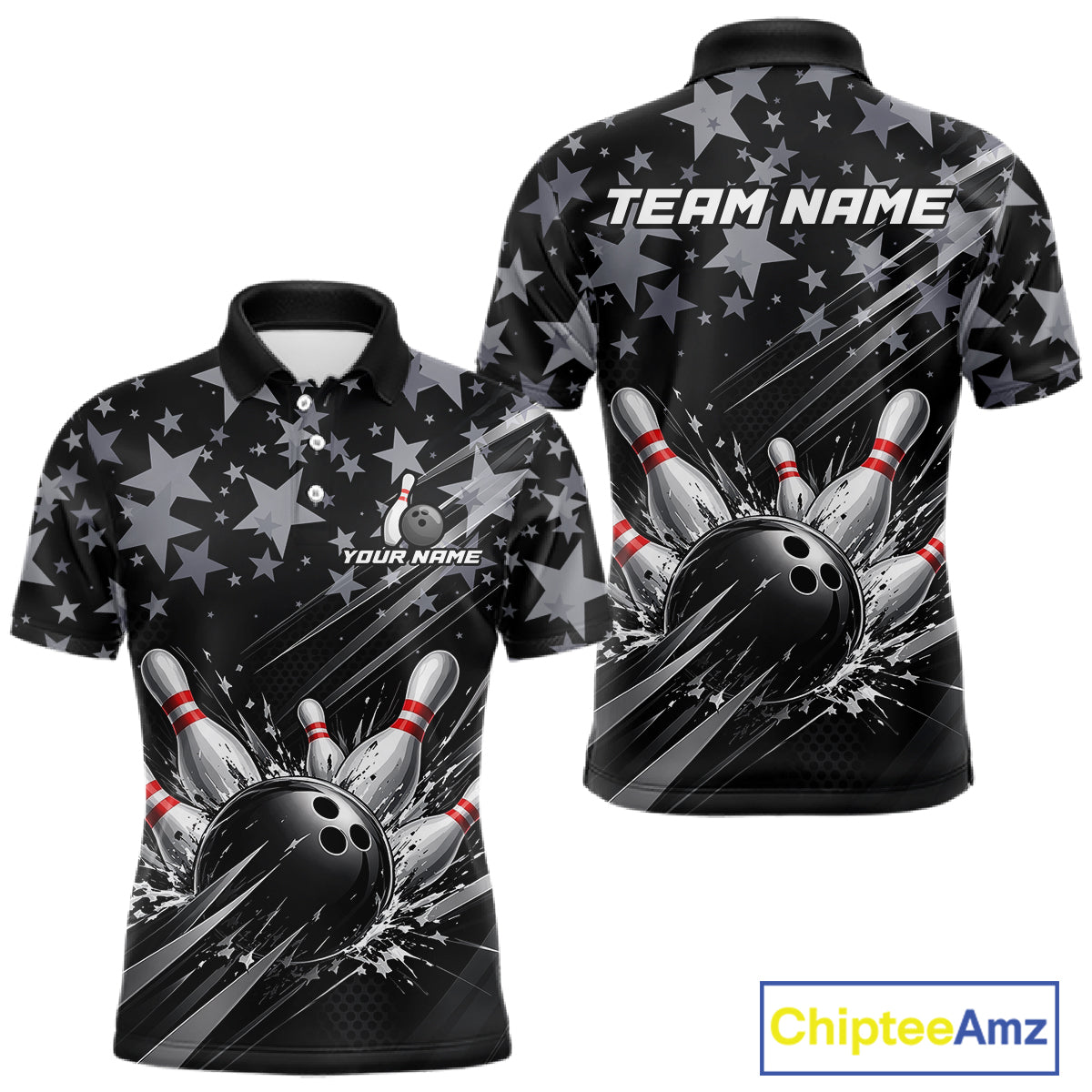 Personalized Mens Bowling Shirt Star Bowling Ball And Pins Team Bowling Jerseys For Men NBT1167