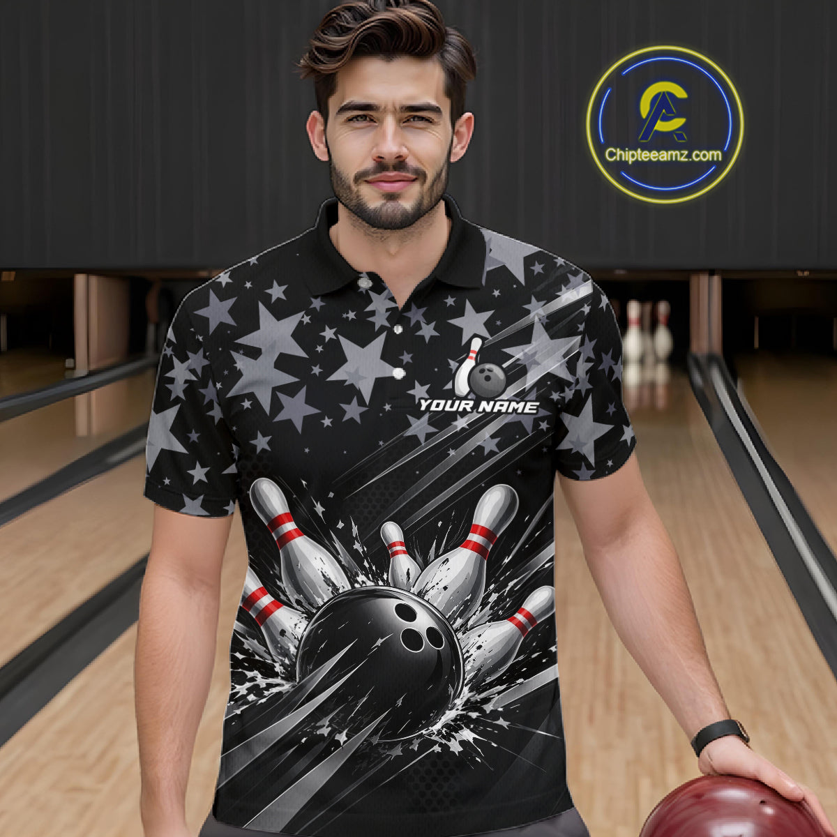 Personalized Mens Bowling Shirt Star Bowling Ball And Pins Team Bowling Jerseys For Men NBT1167
