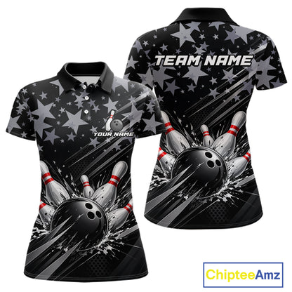 Personalized Women Bowling Shirt Star Bowling Ball And Pins Team Bowling Jerseys For Women NBT1167