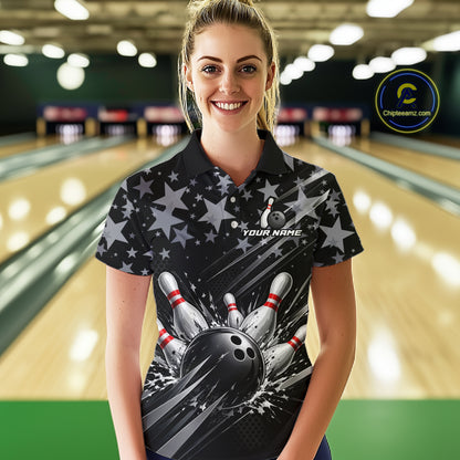 Personalized Women Bowling Shirt Star Bowling Ball And Pins Team Bowling Jerseys For Women NBT1167