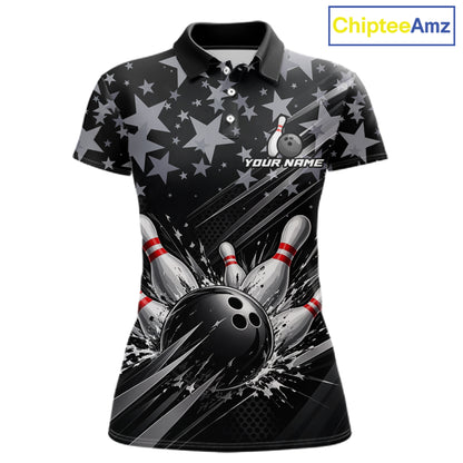Personalized Women Bowling Shirt Star Bowling Ball And Pins Team Bowling Jerseys For Women NBT1167
