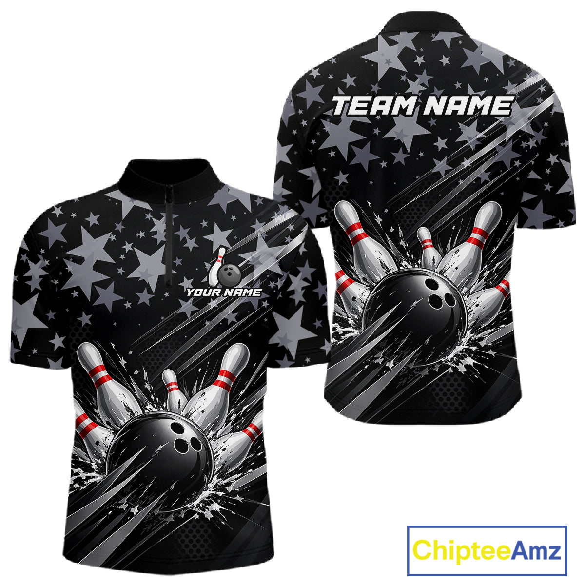 Personalized Mens Bowling Shirt Star Bowling Ball And Pins Team Bowling Jerseys For Men NBT1167