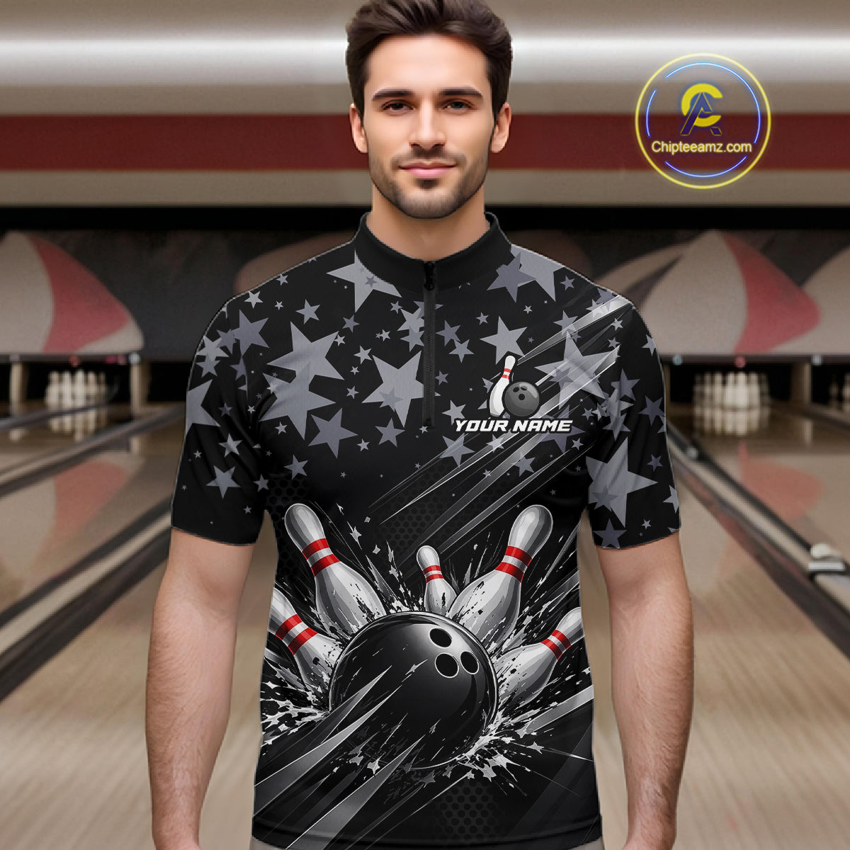 Personalized Mens Bowling Shirt Star Bowling Ball And Pins Team Bowling Jerseys For Men NBT1167