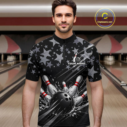 Personalized Mens Bowling Shirt Star Bowling Ball And Pins Team Bowling Jerseys For Men NBT1167