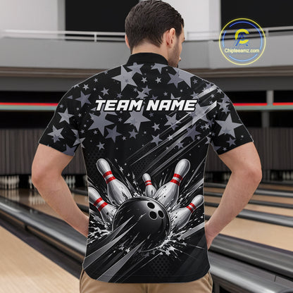 Personalized Mens Bowling Shirt Star Bowling Ball And Pins Team Bowling Jerseys For Men NBT1167