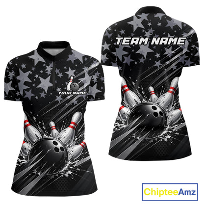 Personalized Women Bowling Shirt Star Bowling Ball And Pins Team Bowling Jerseys For Women NBT1167