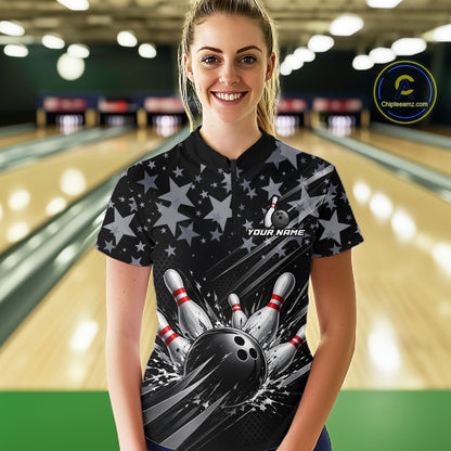 Personalized Women Bowling Shirt Star Bowling Ball And Pins Team Bowling Jerseys For Women NBT1167