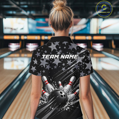 Personalized Women Bowling Shirt Star Bowling Ball And Pins Team Bowling Jerseys For Women NBT1167