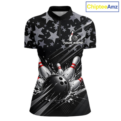 Personalized Women Bowling Shirt Star Bowling Ball And Pins Team Bowling Jerseys For Women NBT1167