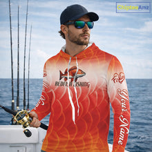 Load image into Gallery viewer, Custom Redfish Long Sleeve Hooded Fishing Shirts Fish Scale Red, Redfish Fly Fishing Performance Shirt NBT376