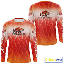 Load image into Gallery viewer, Custom Redfish Long Sleeve Fishing Shirts Fish Scale Red, Redfish Fly Fishing Performance Shirt NBT376