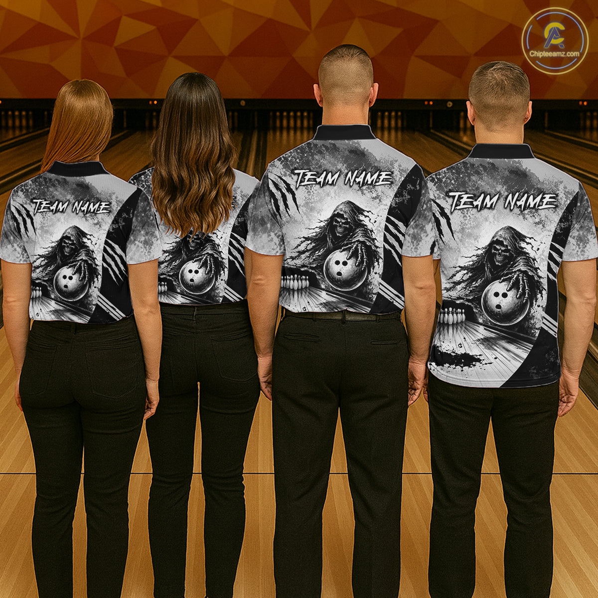 Custom Gray Camo Skeleton Grim Reaper Bowling Women Quarter-Zip Shirt, Halloween Bowling Jersey NBT911