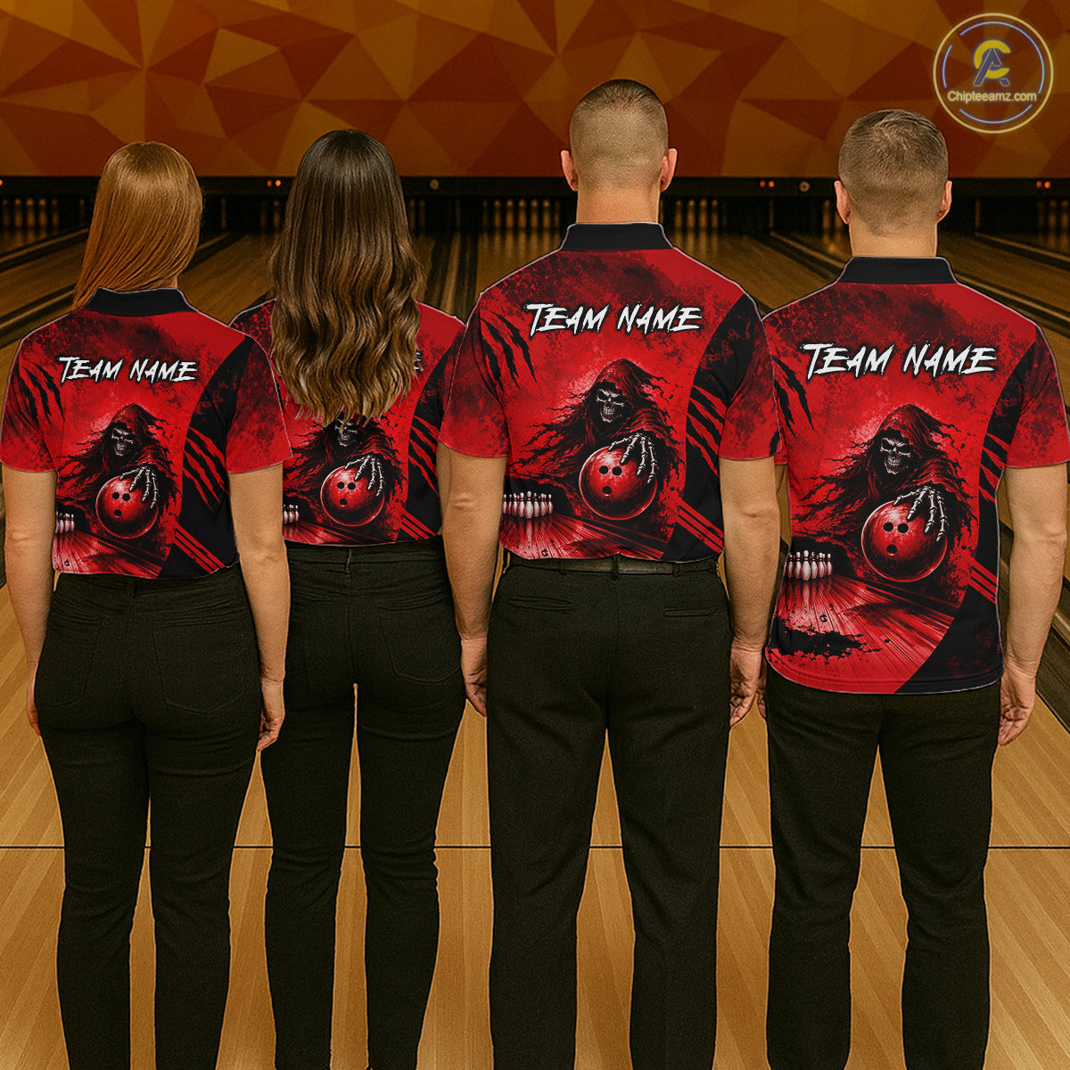 Custom Red Camo Skeleton Grim Reaper Bowling Men Quarter-Zip Shirt, Halloween Bowling Jersey NBT912