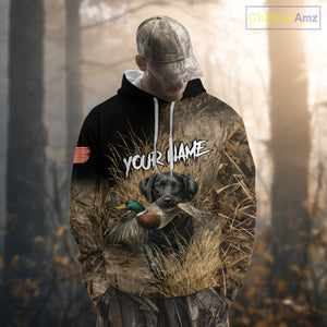 Custom Duck Hunting with Black Labrador Retriever US Flag Camo Shirts, Duck Hunting Clothes for Men NBT130
