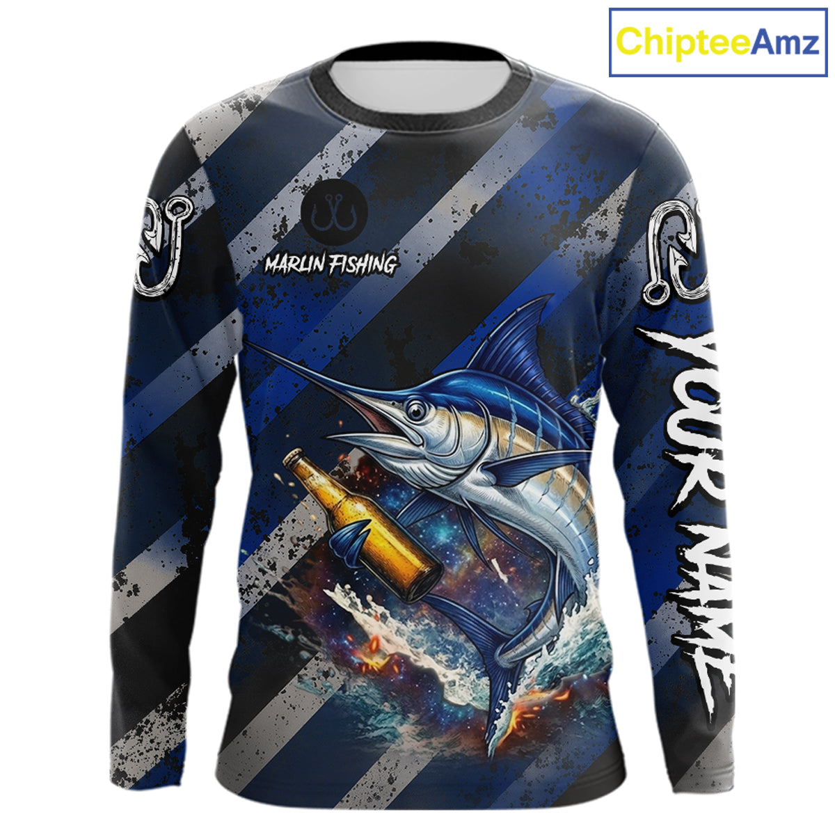 Marlin Fishing Custom Long Sleeve Fishing Shirts, Funny Beer Marlin Fishing Shirt NBT737