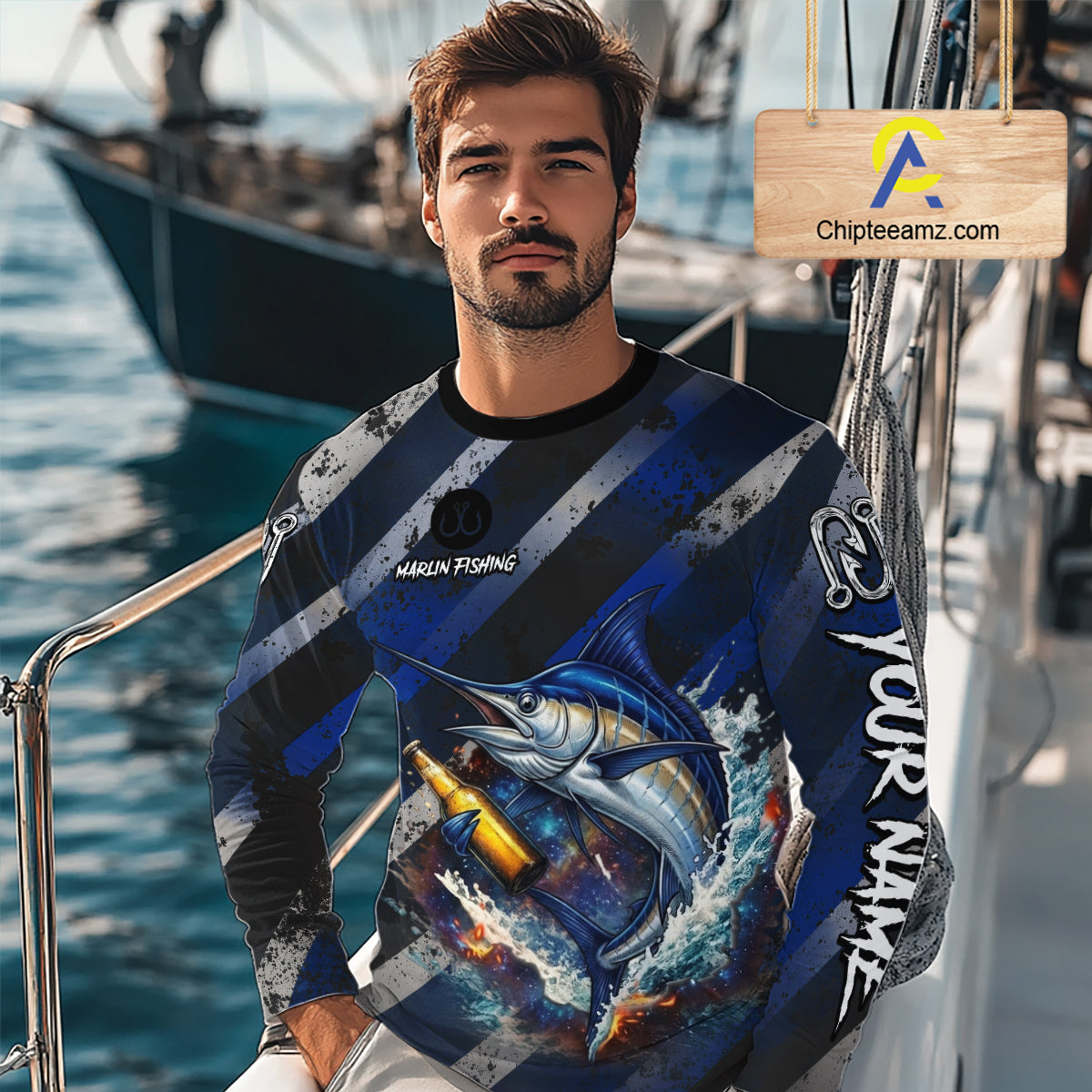 Marlin Fishing Custom Long Sleeve Fishing Shirts, Funny Beer Marlin Fishing Shirt NBT737