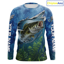 Load image into Gallery viewer, Front view Largemouth Bass Fishing Shirt personalized camo long sleeve UPF bass fishing jersey
