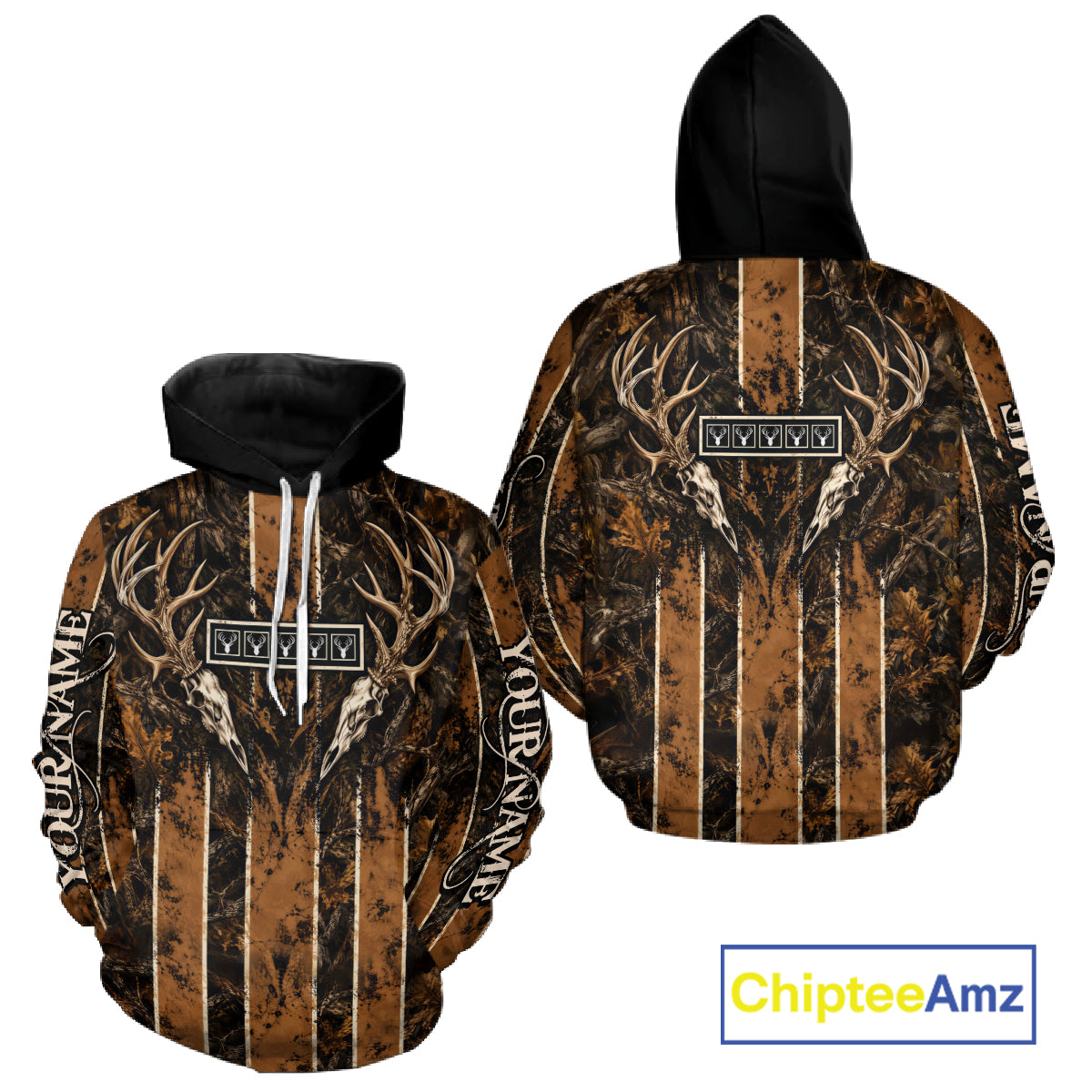 Beautiful Brown Camo Deer Hunting Shirt With Skull Print Custom Name Hunting Gifts NBT1066