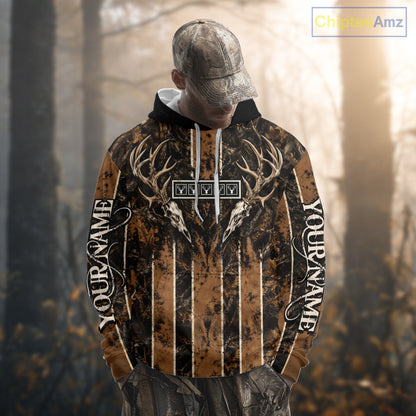 Beautiful Brown Camo Deer Hunting Shirt With Skull Print Custom Name Hunting Gifts NBT1066