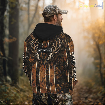 Beautiful Brown Camo Deer Hunting Shirt With Skull Print Custom Name Hunting Gifts NBT1066