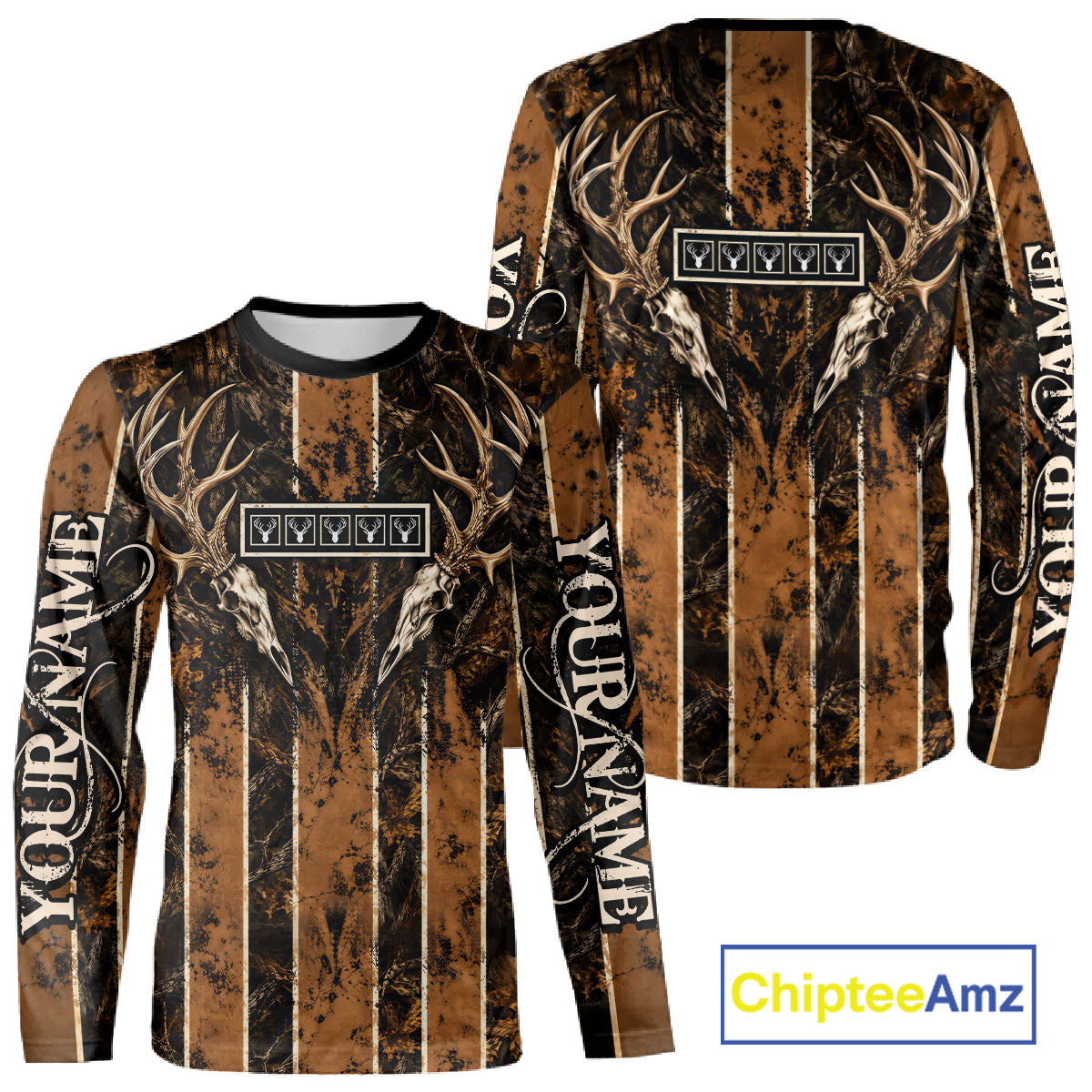 Beautiful Brown Camo Deer Hunting Shirt With Skull Print Custom Name Hunting Gifts NBT1066