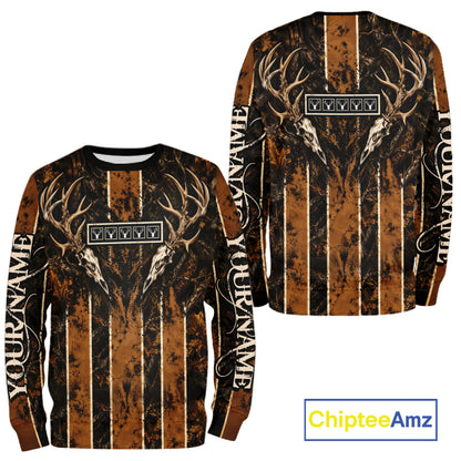 Beautiful Brown Camo Deer Hunting Shirt With Skull Print Custom Name Hunting Gifts NBT1066