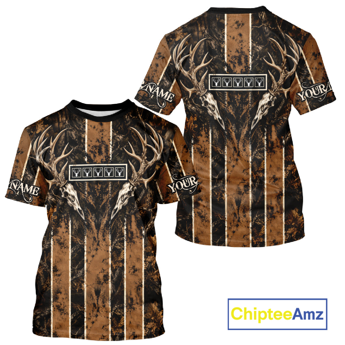 Beautiful Brown Camo Deer Hunting Shirt With Skull Print Custom Name Hunting Gifts NBT1066