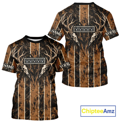 Beautiful Brown Camo Deer Hunting Shirt With Skull Print Custom Name Hunting Gifts NBT1066