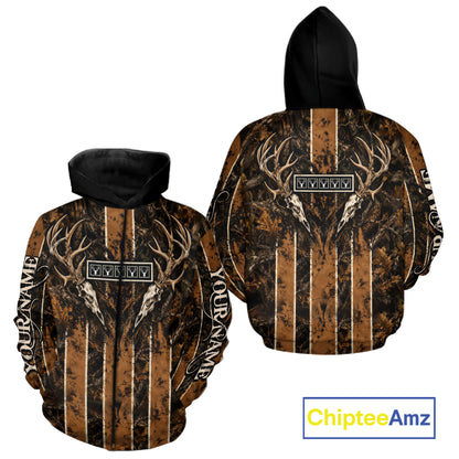 Beautiful Brown Camo Deer Hunting Shirt With Skull Print Custom Name Hunting Gifts NBT1066