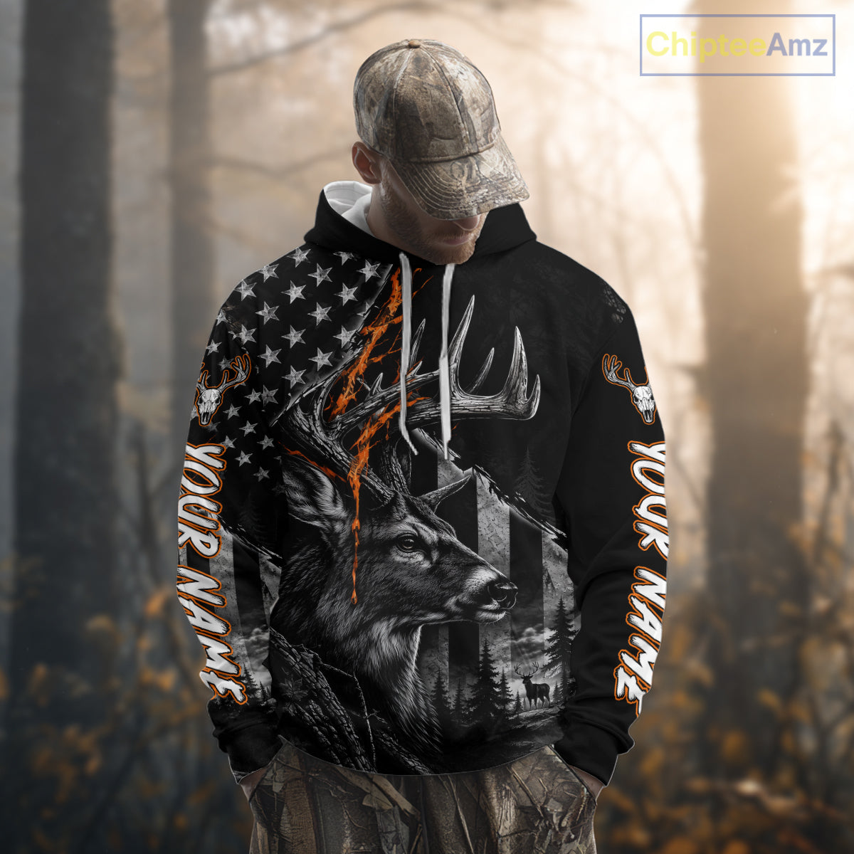 Whitetail Deer Hunting American Flag 3D All Over Printed Shirts Personalized Patriotic Hunting Gifts NBT1070