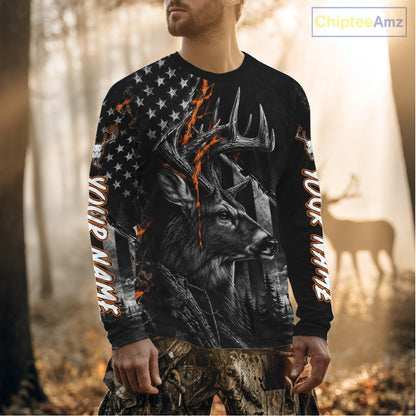 Whitetail Deer Hunting American Flag 3D All Over Printed Shirts Personalized Patriotic Hunting Gifts NBT1070
