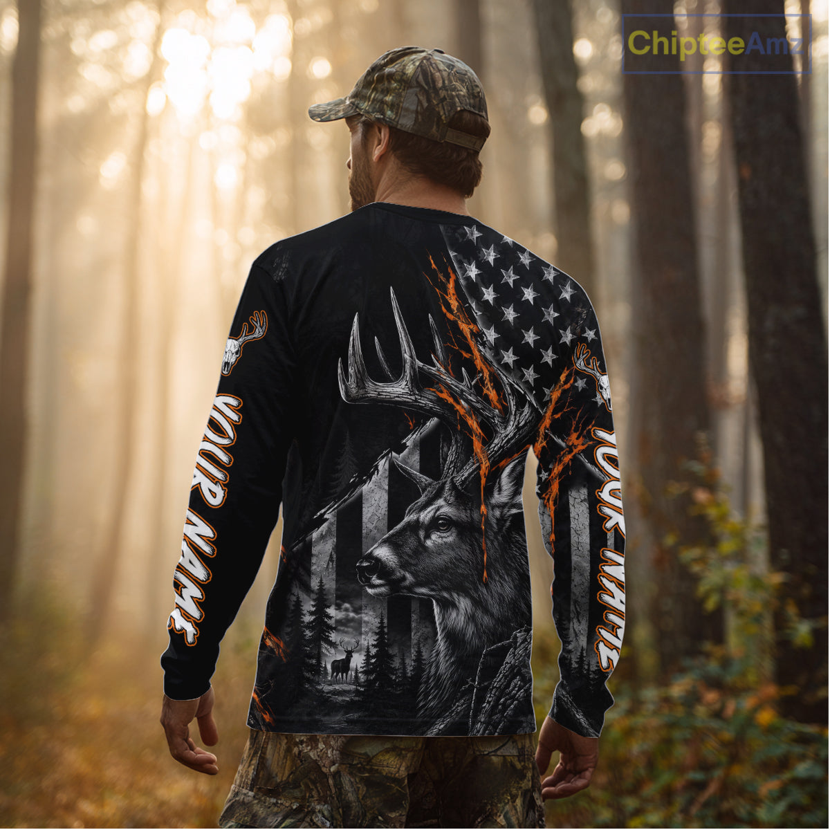 Whitetail Deer Hunting American Flag 3D All Over Printed Shirts Personalized Patriotic Hunting Gifts NBT1070